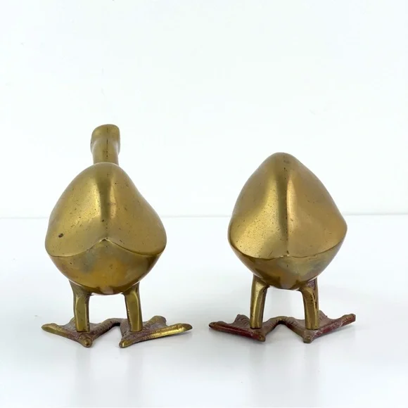 2 Vintage Brass Duck Pair Figurine Geese Set Of Birds MCM decor 8” - Picture 5 of 10